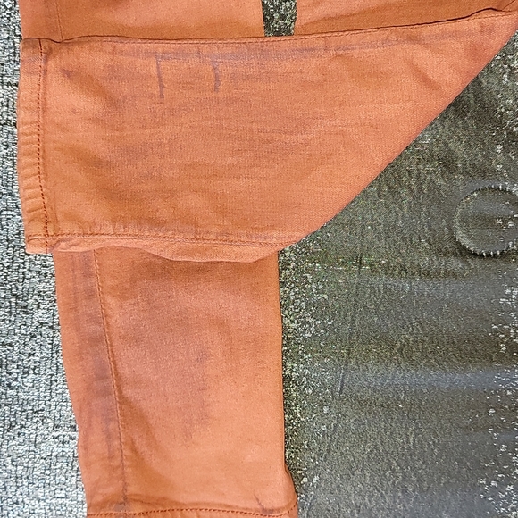Helmut Lang rust orange/red jeans w/burnt splatter detail - Picture 10 of 11